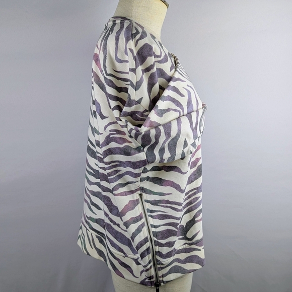 Rails Marlo Sweatshirt Tiger Print Side Zippers Cotton Poly Ivory Gradiant L NWT - Picture 7 of 16
